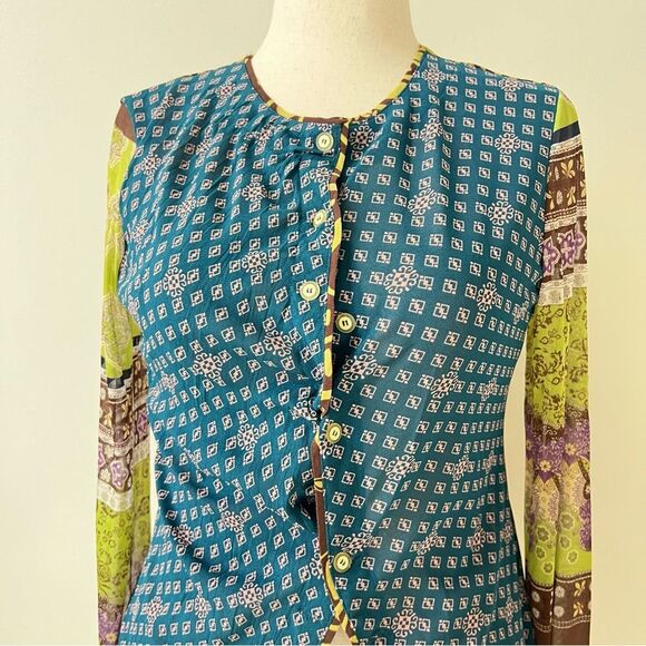 Anac by Kimi Asymmetrical Chic Art-to-Wear Long Paisley V-Neck Mesh Tunic Top XL - Picture 7 of 9